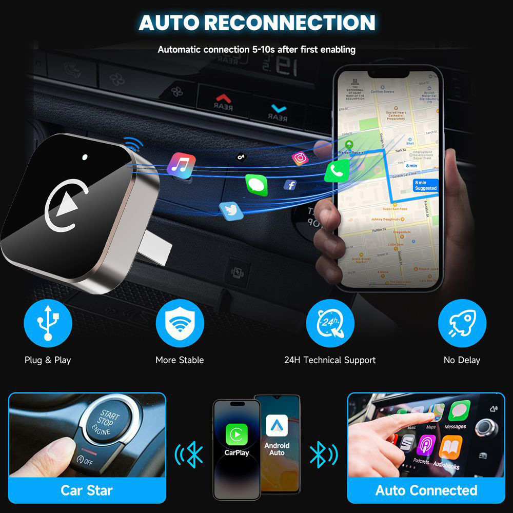 Cross-Border Popular Wireless Carplay Box Android Auto Car Interconnection Projection Screen Two-In-One Adapter Module