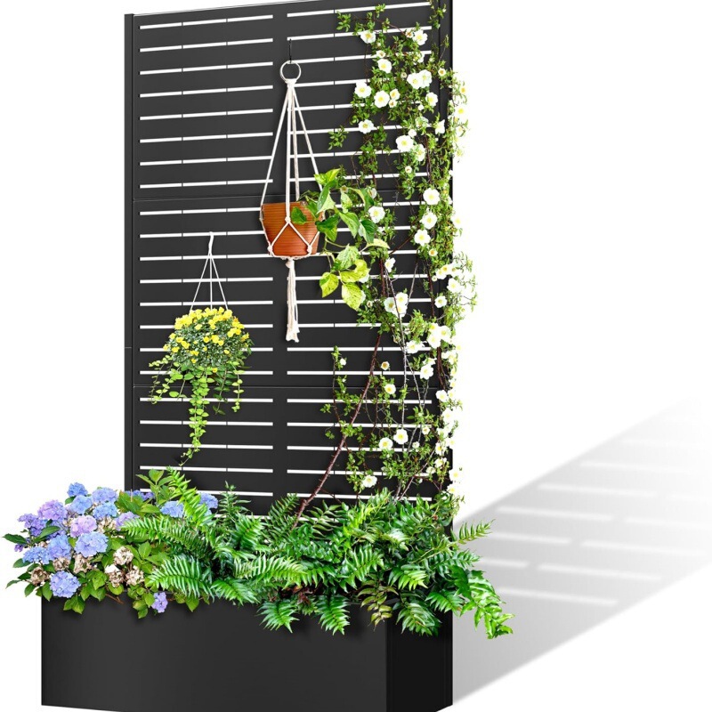 Flower bed planter box with trellis, elevated garden bed, courtyard privacy planter, climbing plant flower and vegetable growing box