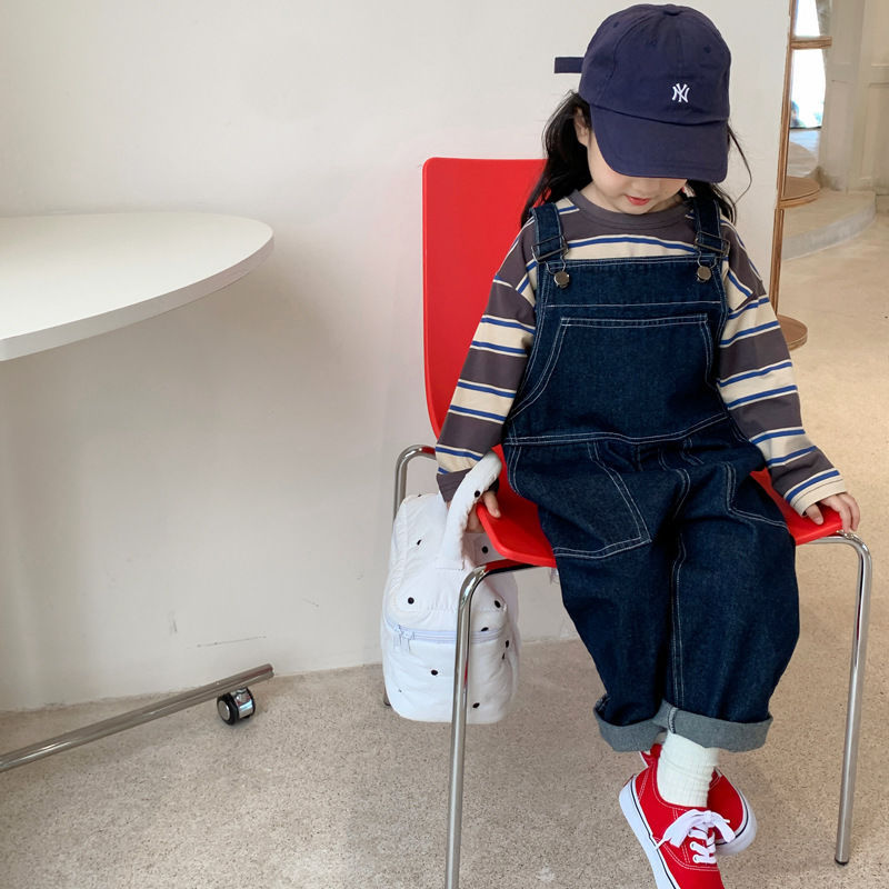 女童背带裤套装2025春装新款男宝宝牛仔裤洋气韩版儿童宽松两件套