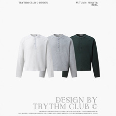 TRYTHMCLUB 华夫格纯色长袖简约针织衫情侣T恤上衣男女