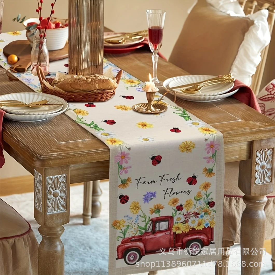 Bandera de mesa de flores de primavera transfronteriza, hogar, comedor, sala de estar, mesa de comedor, decoración de vacaciones al aire libre, mantel de mesa