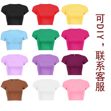夏季DIY新款女装辣妹圆领纯色短款可接受带图露脐装跨境T恤批发