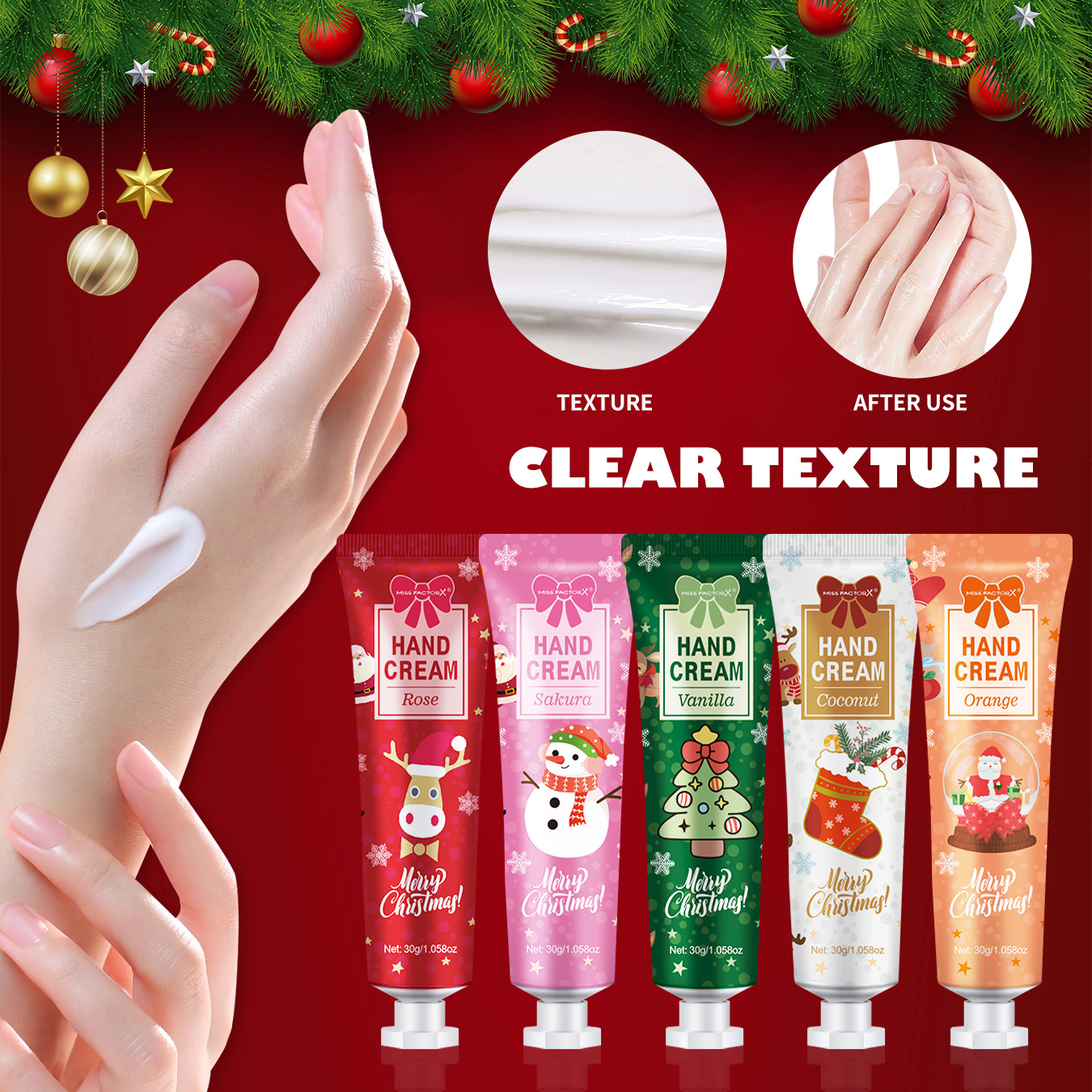 Cruce de fronteras exclusiva 5 sabores Navidad mano crema de paquete de hidratación profunda perfumado cremoso de textura perdurable image 3