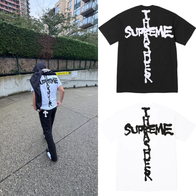 新しいアメリカのトレンディなストリートブランドミラノクロススモーククラシックユニセックスルーズで多用途なレターTシャツ|undefined