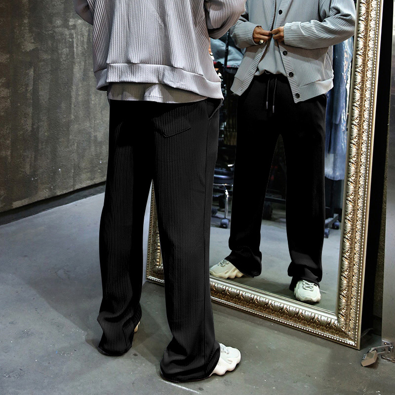 2024 Spring and Autumn Men's Casual Loose Straight Tube with Hanging Stripes High Waist Wide Leg Pants_voghion.com