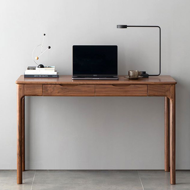 Nordic Solid Wood Desk for Rental Apartments, Black Walnut Computer Desk