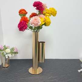样板间现代轻奢电镀金属创意试管花器软装样板房客厅餐桌干花花瓶
