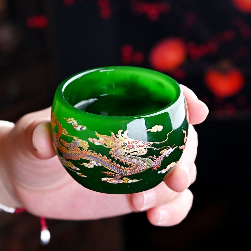 琉璃茶杯家用主人杯金镶玉品茗杯轻奢茶杯功夫茶具茶盏福字主人杯