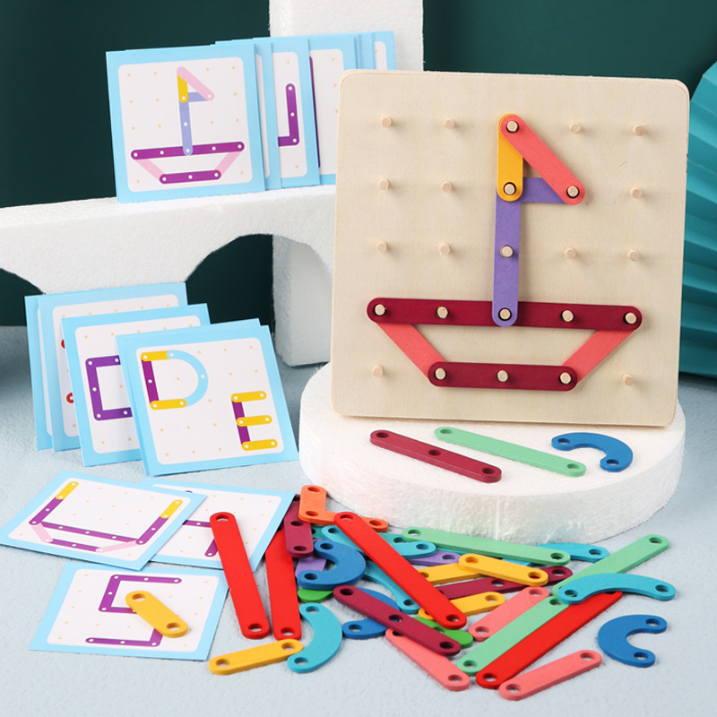 Venta directa de fábrica Montessori matemáticas geométricas enseñanza ayudas tablero de uñas gráfico enseñanza ayudas rompecabezas educación temprana rompecabezas de madera juguete image 1