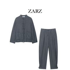 ZARZ 自制 欧美风 新款女装 洋气系带亚麻外套 亚麻褶裤3736250