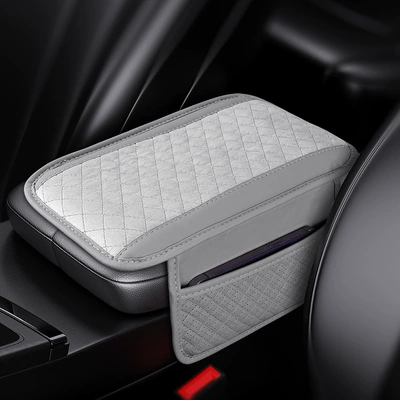 Car armrest pad plush Armrest box pad - gray