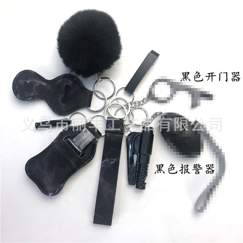 Llavero de muñeca de espejo cruzado Juego de 10 piezas Bolsa de desinfectante de manos para mujer Llavero de alarma de aluminio