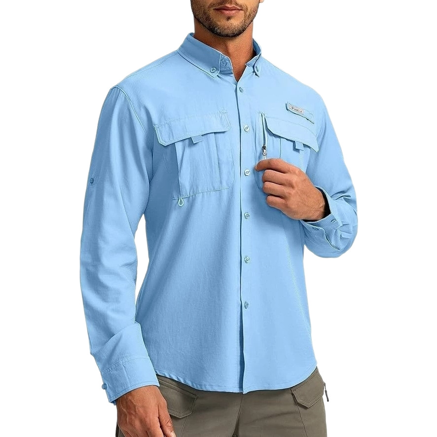 Camicia a maniche lunghe da uomo ad asciugatura rapida, protezione solare UPF e stile da lavoro traspirante (S-XXXL, 11 colori)_voghion.com