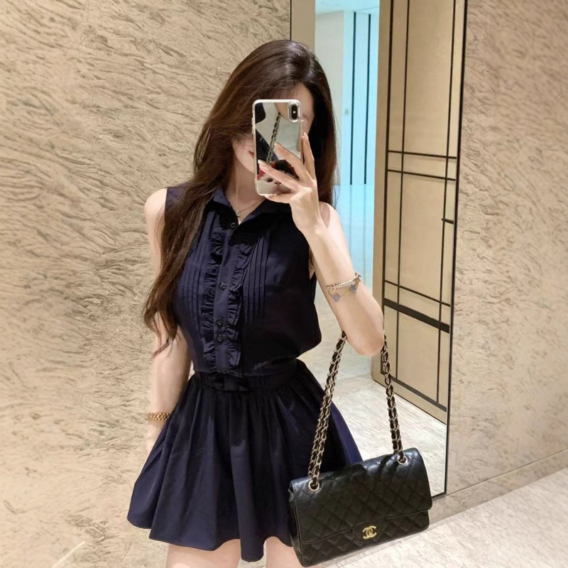 French Pure Lust Style High-End Shirt Dress Women's Design Waist-Cinching Sleeveless Vest Short Skirt Summer French Pure Lust Style High-End Shirt Dress Women's Design Waist-Cinching Sleeveless Vest Short Skirt Summer