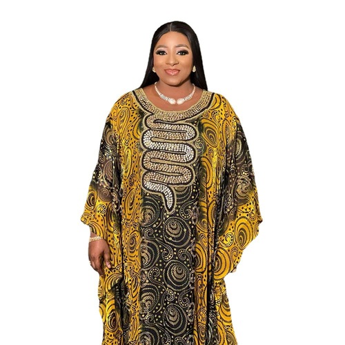  Ethnic Dress with Large Full Skirt, Chiffon, Ironed Pearls, Digital Printing, with Inner Skirts - Origin Source