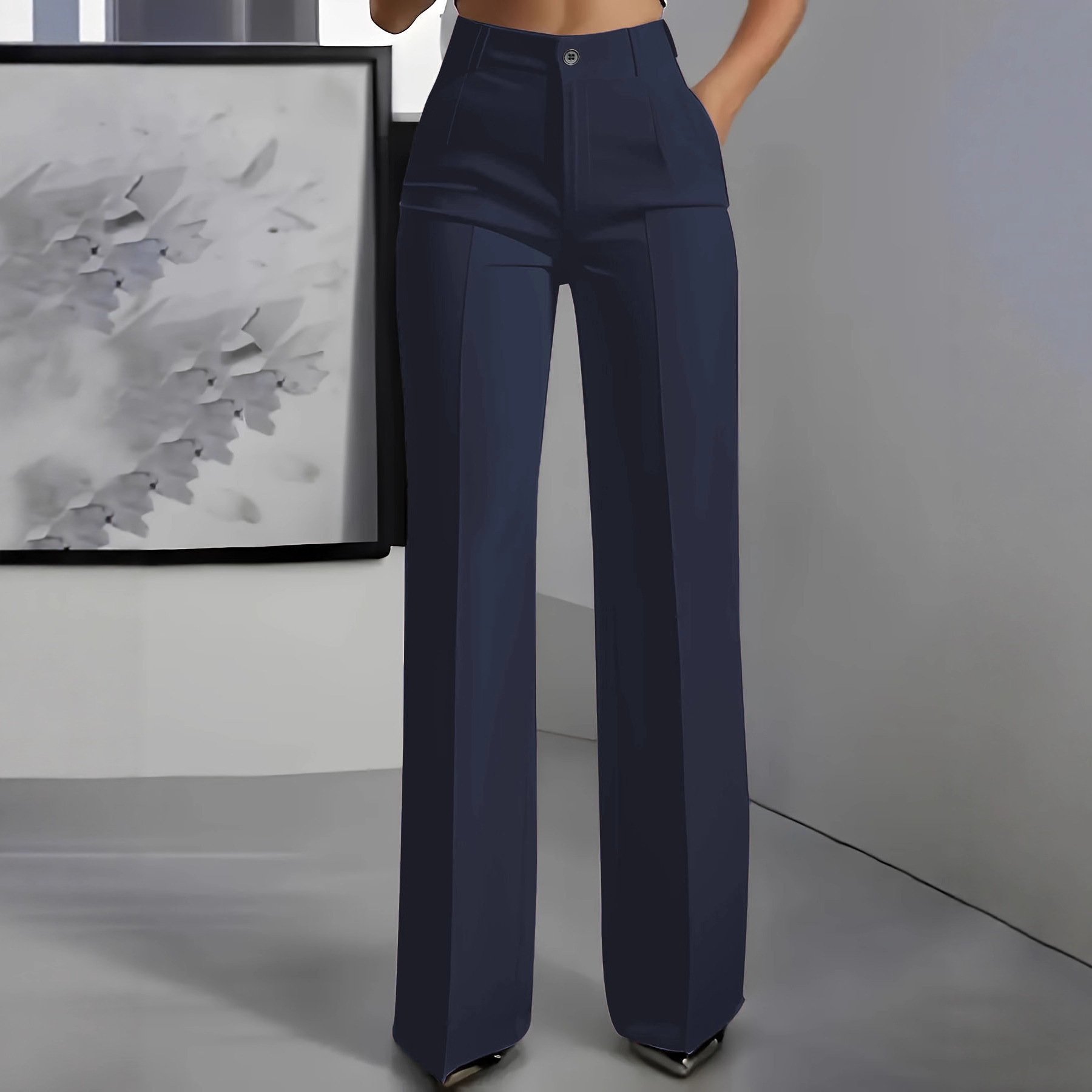 Europa y los Estados Unidos transfronterizos en 2025 mujeres nuevas cintura alta verticales rectos pantalones de trajes simples para mujeres image 5