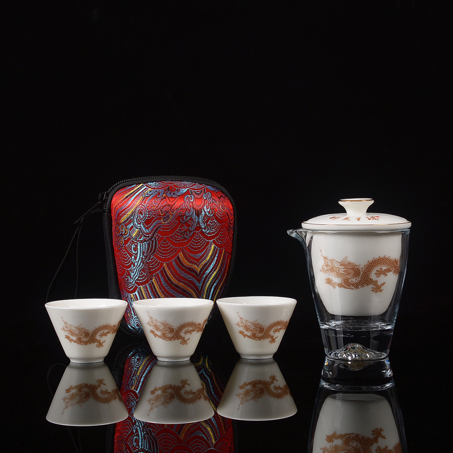 盛艺窑羊脂玉旅行茶具快客杯一壶三杯便携式功夫茶具套装礼品