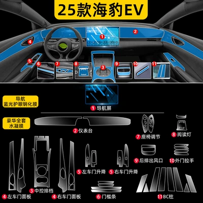 Car interior film Interior Screen Protection Tempered Film - 25-models-of-seal-ev-luxury-full-set-of-hydrogel-film-navigation-blue-light-eye-protection-tempered-film