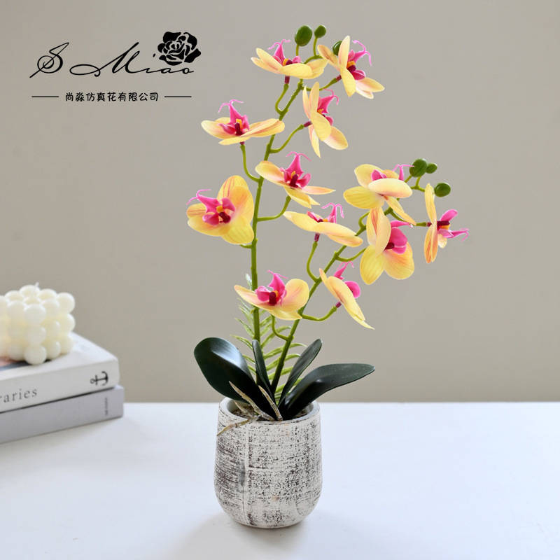 12 flores falsas sensación orquídea mariposa bonsai simulación de flores decoración interior adornos flores artificiales simulación de maceta image 3