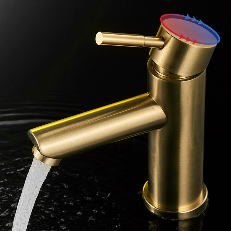 Cross-Border Foreign Trade 304 Stainless Steel Basin Faucet Brushed Gold Bathroom Washbasin Hot and Cold Basin Cross-Border Exclusive Supply