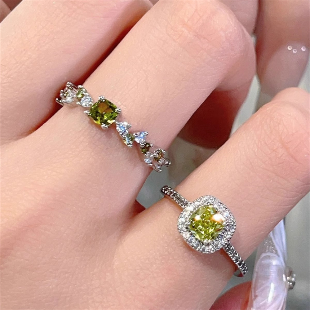 法式精致闪耀绿色锆石戒指女复古轻奢小众高级感开口可调节指环潮详情1