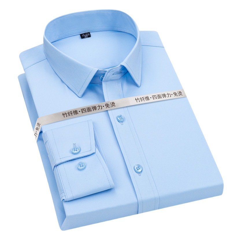 2022 New Solid Color Elastic Non-Ironing Business Wear Wrinkle Resistant Men's Tooling Bamboo Fiber Shirt Men's Long Sleeve Shirt