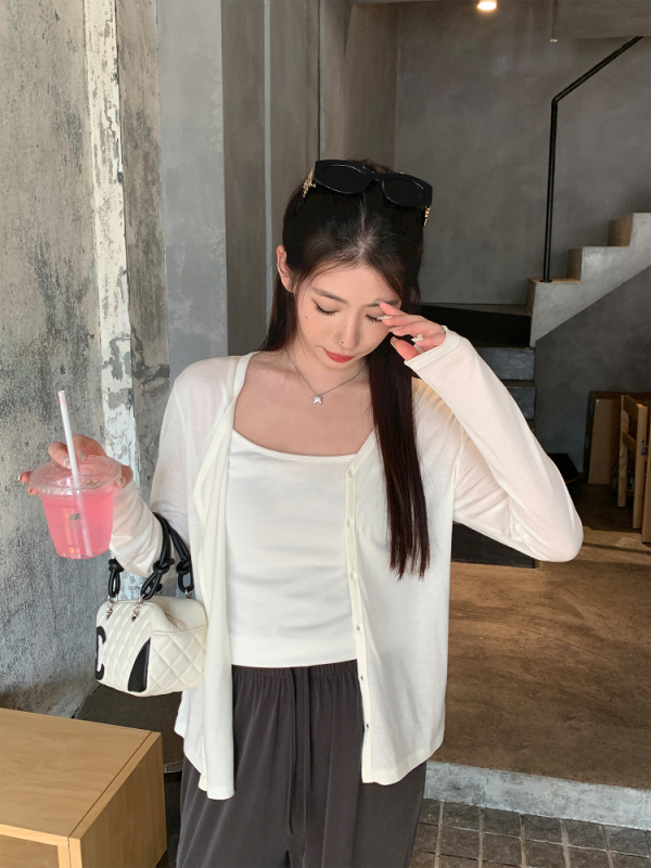 天丝醋酸纸片人开衫女夏季宽松外搭轻薄款防晒长袖针织上衣|undefined