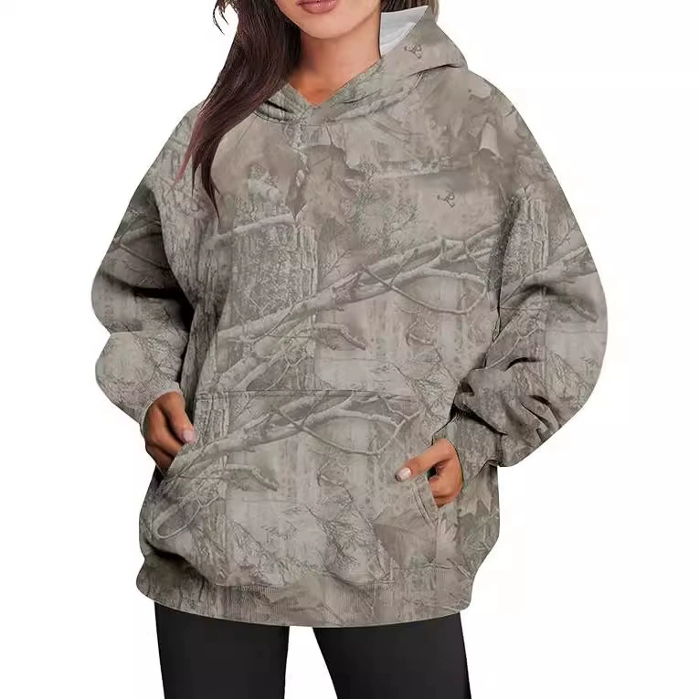 Женская камуфляжная толстовка с капюшоном кленовый принт негабаритный карманный повседневный пуловер женская толстовка с капюшоном