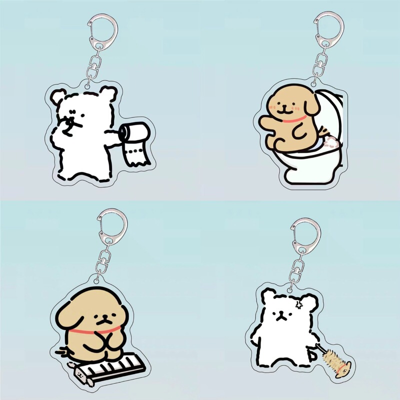 Kneeling Keyboard Line Drawing Puppy Acrylic Keychain Student Pendant Cartoon Couple Fun Backpack New Year Small Gift