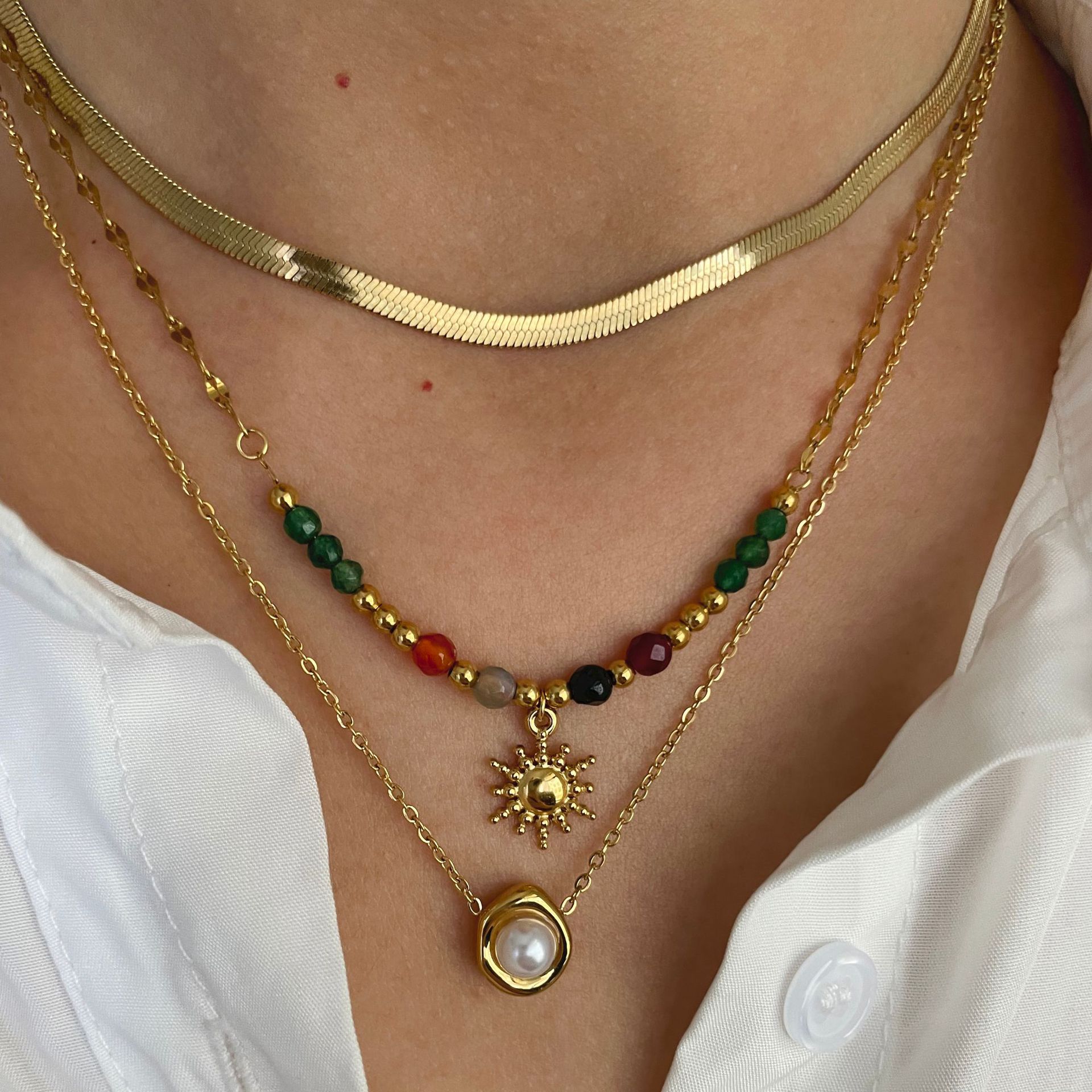 304 Stainless Steel Pendant Material PVD Coated Real Gold Plated Geometric 304 Stainless Steel Vintage Style Classic Style Waterproof Non Tarnish Surgical Steel Necklace