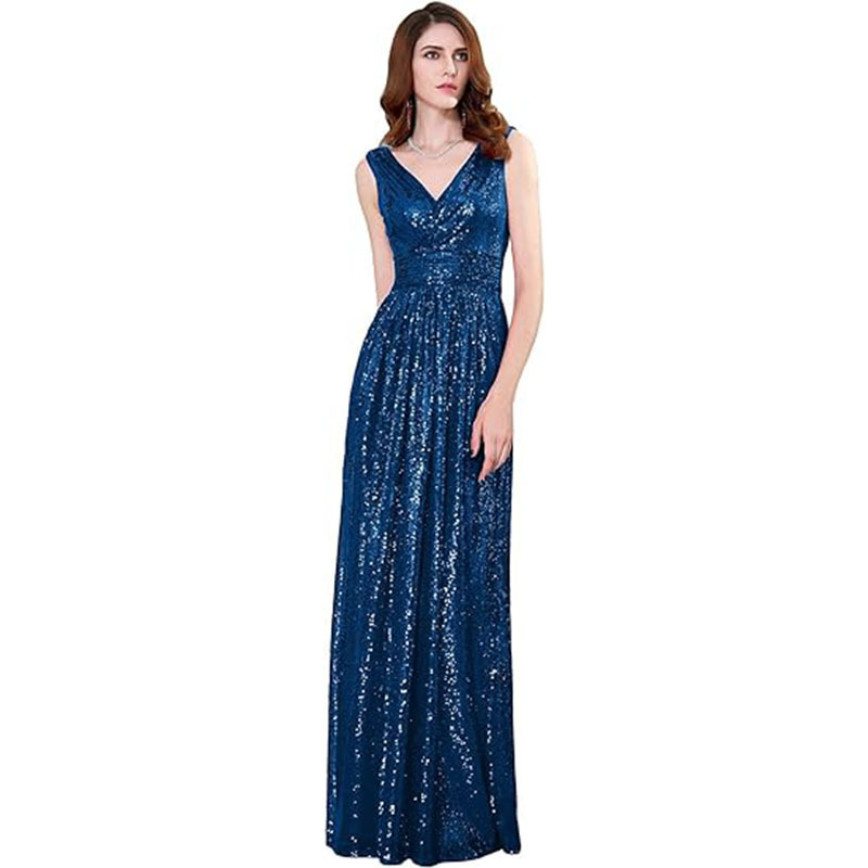 Amazon foreign trade Women's sequined bridesmaid dress sleeveless maxi evening gown ball gown evening party welcome dress for women