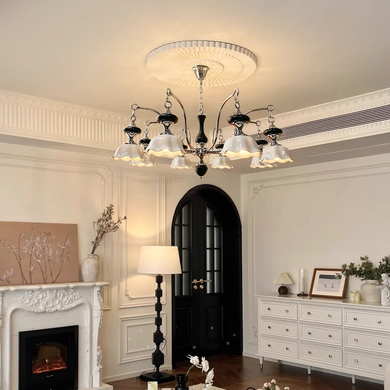 French Retro Restaurant Multi-Head Ceramic Chandelier, Medieval Nanyang Style Bedside Lamp, Cream Style Tv Background Wall Lamp French Retro Restaurant Multi-Head Ceramic Chandelier, Medieval Nanyang Style Bedside Lamp, Cream Style Tv Background Wall Lamp