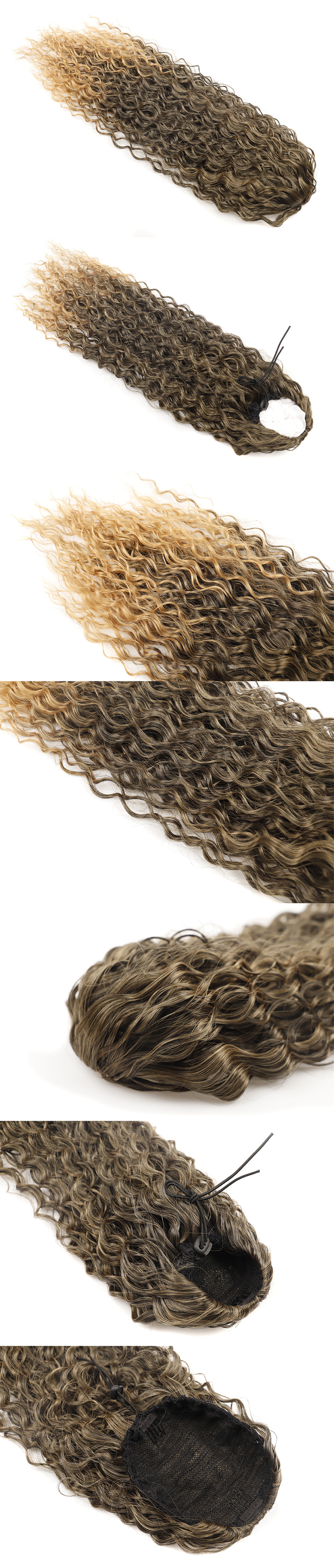 Cheveux synthétiques pouces Curl cheveux queue de cheval perruque maille ronde cordon longue queue de cheval cheveux bouclés_voghion.com