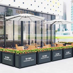 Outdoor Iron Flower Box Combination Commercial Street Road Stainless Steel Flower Trough Fence Courtyard Outdoor Partition Flower Bed Flower Pot