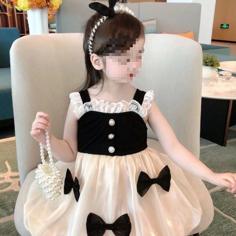 Baby Girl Summer Trendy Korean-Style Children's Fashion Cute Princess Bow Girl Strap Dress