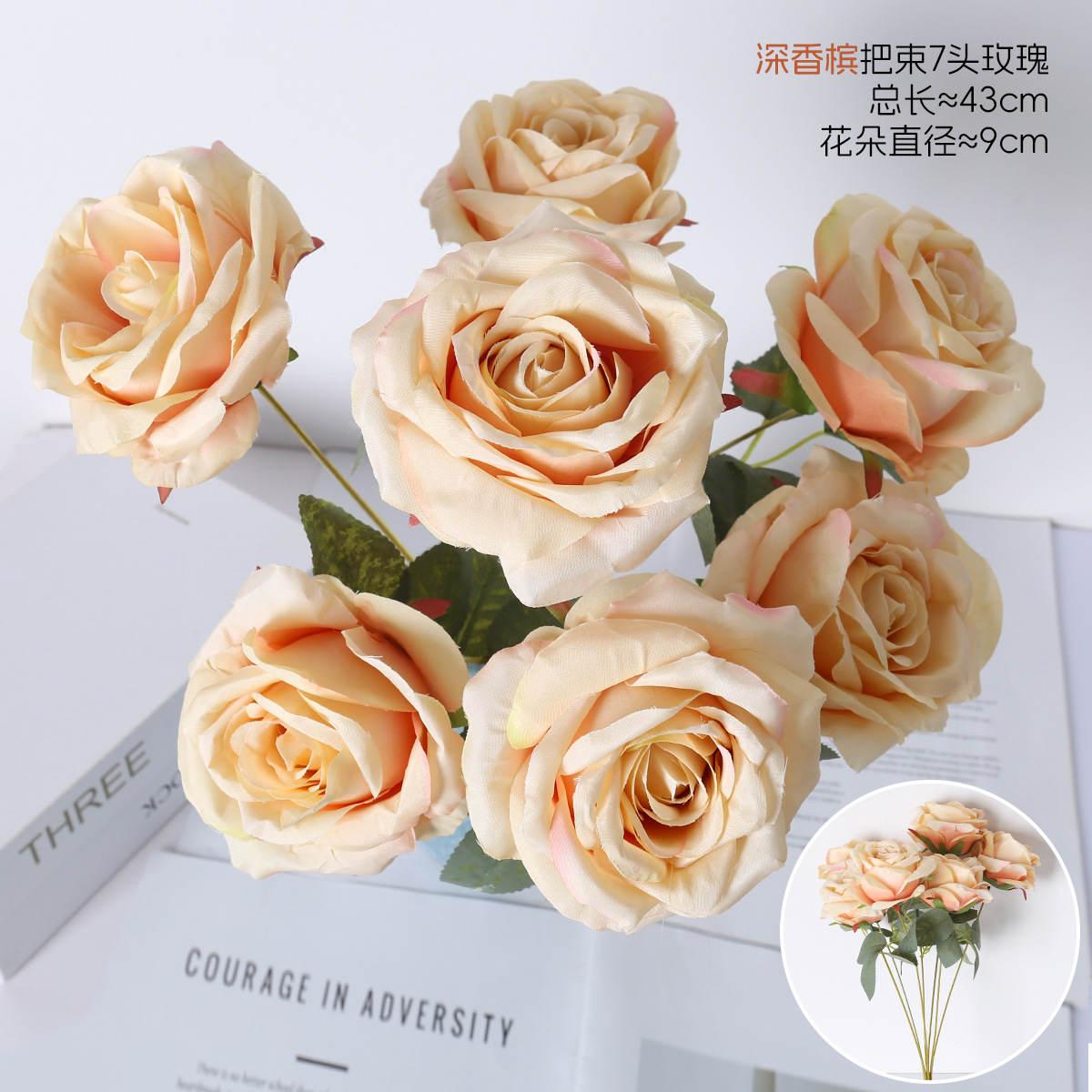 7 rosas de diamante simulación de flores de rosas bodas decoración de hotel guía de la casa fábrica de flores falsas al por mayor