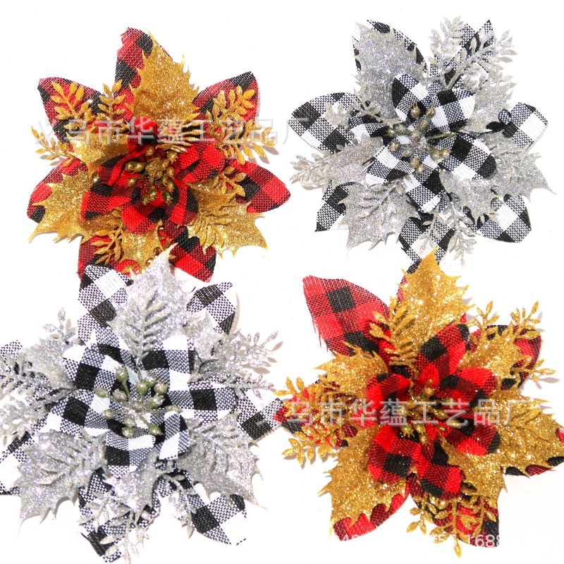 Flores de oro rosa transfronterizas 14cm nuevas flores de Navidad decoraciones de Navidad accesorios de guirlandas de Navidad