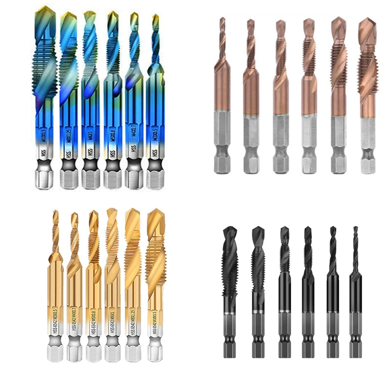 Быстрорежущая сталь 4341 сверление и нарезание резьбы с шестигранным хвостовиком интегрированный Метчик композитный Метчик титановая бронза с синим покрытием фиолетовый ТИТАН Многофункциональный