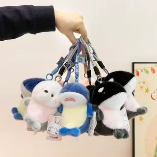 跨境软萌海洋小动物毛绒玩具挂件创意卡通钥匙扣包包挂饰