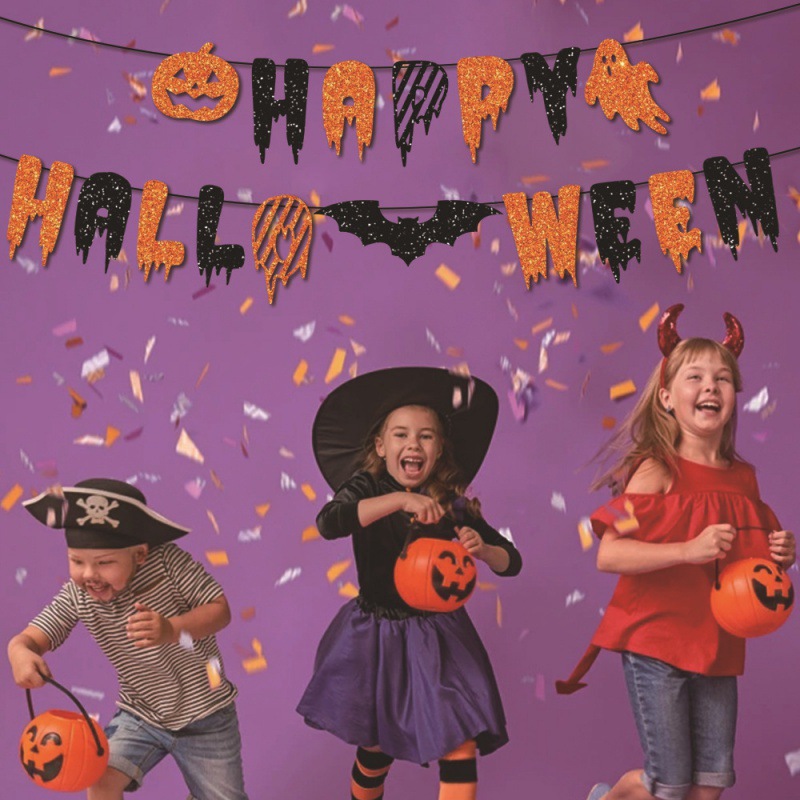 Fabricantes al por mayor decoración de fiesta de Halloween feliz Halloween tirar de banderas fantasmas calabazas espirales colgantes