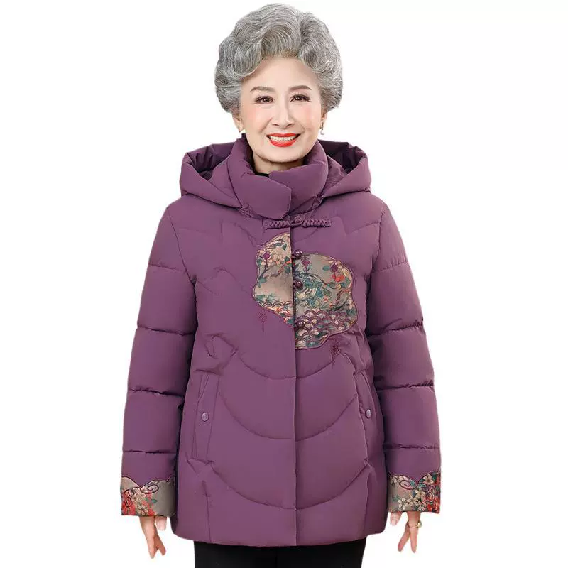 Средние и пожилые женщины зимние новые бабушки пуховые хлопковые хлопчатобумажные костюмы толстые кардиганы пальто иностранные мамы наряд теплые хлопчатобумажные костюмы