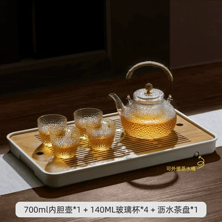 日式锤纹高硼硅玻璃茶壶电陶炉烧水煮茶壶铜把提梁壶套装厂家代发