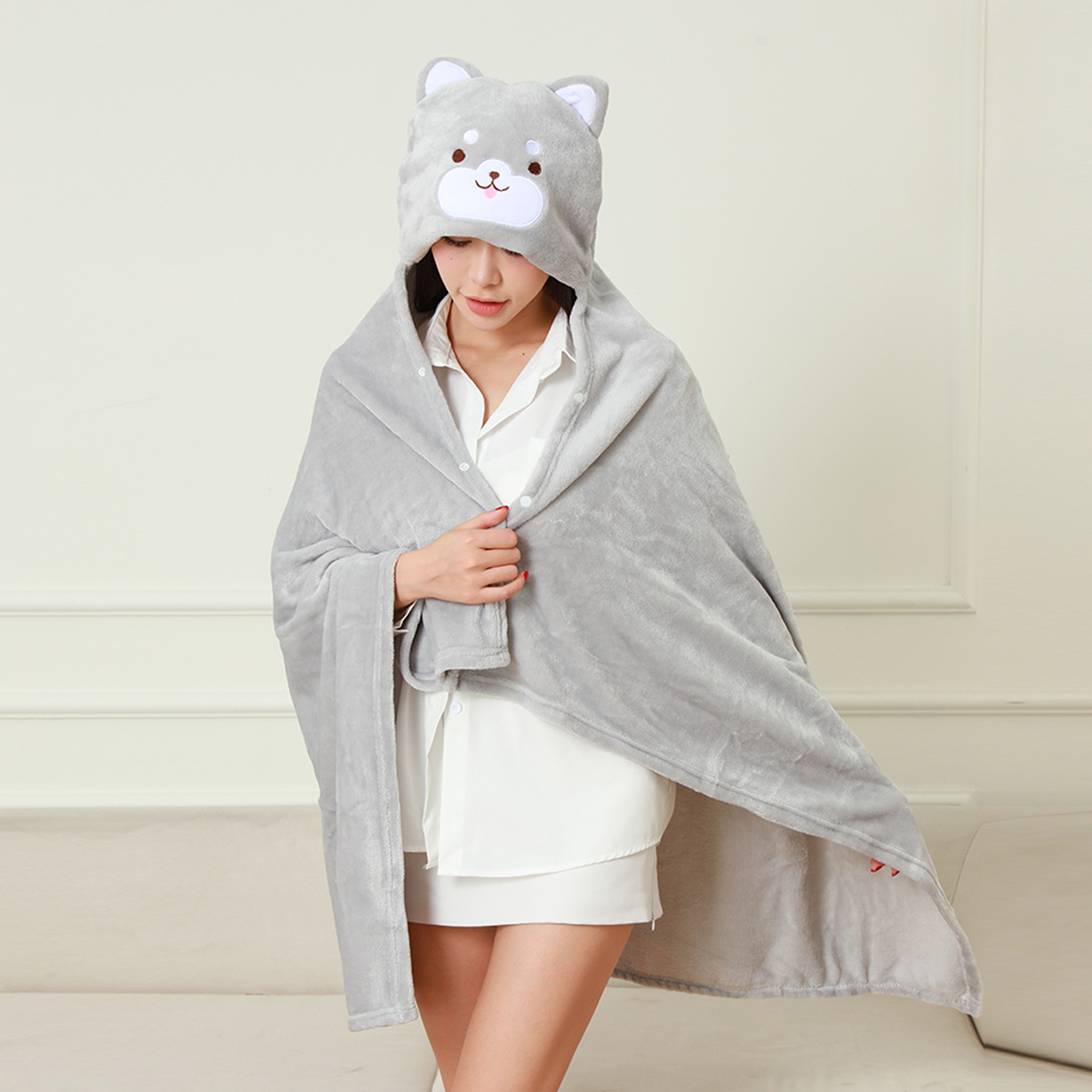 Manta informal con capucha de lana, manta para sofá, manta para siesta en la oficina, manta para aire acondicionado, chal, capa.