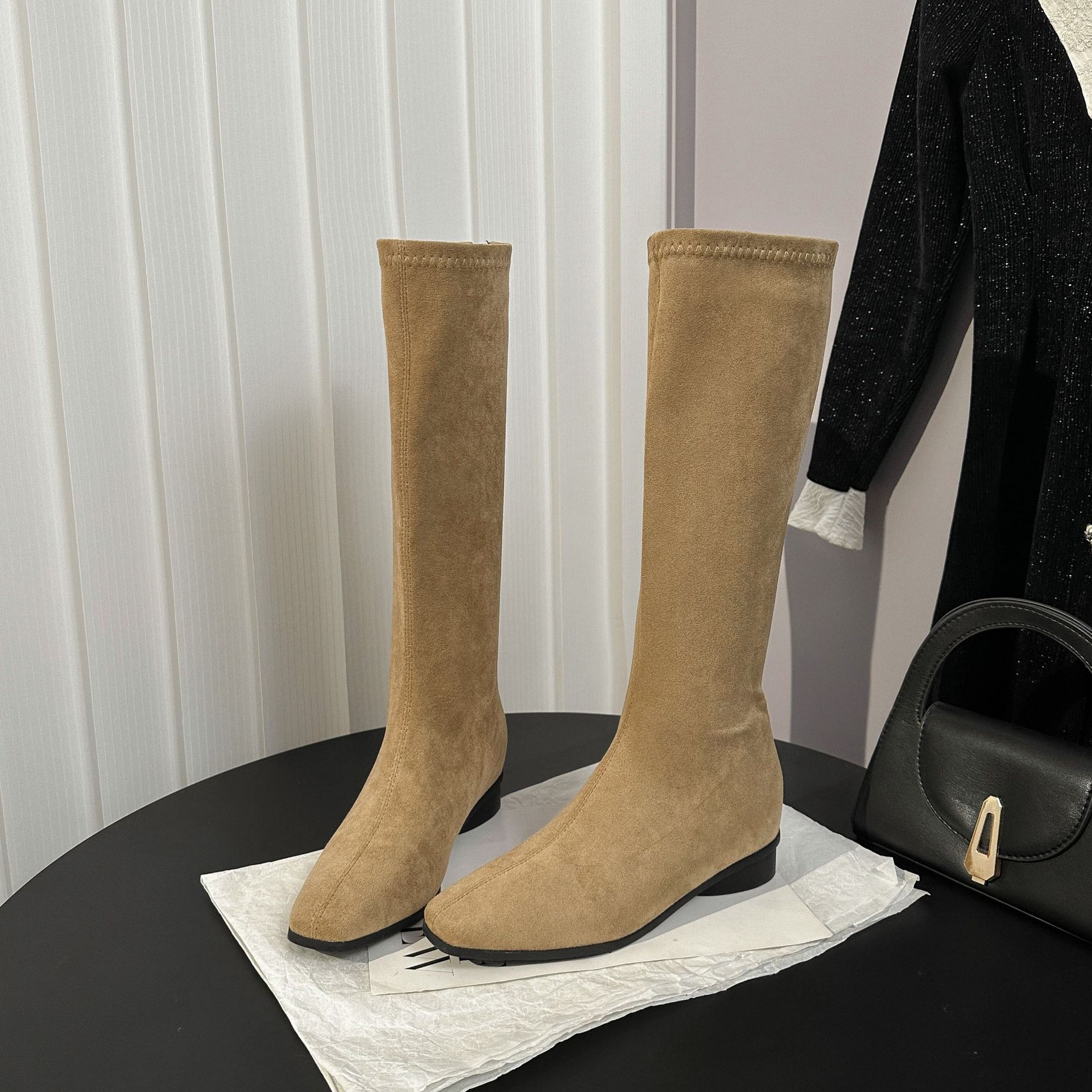 Botas Altas de Caballero para Mujer de 6 cm Microfibra Térmico Tacón Grueso para Uso Diario
