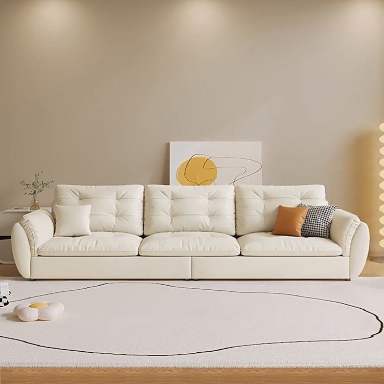 Modern Simple Cream Style Living Room Small Apartment Cat Scratch Cloth Sofa Italian Style Light Luxury Price Cloud Straight Row Sofa Set