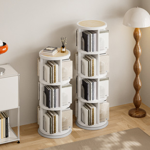 Bookshelf Rotating Floor-Standing Storage Rack Kidsren's Small Bookcase Integrated Wall-Mounted Solid Wood Removable Books and Sundries J^