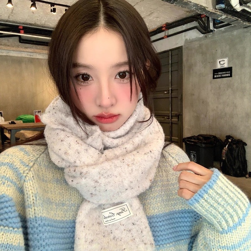 秋冬季新款围巾女羊毛混纺夹色保暖软糯可爱彩点针织学生混色围脖|undefined