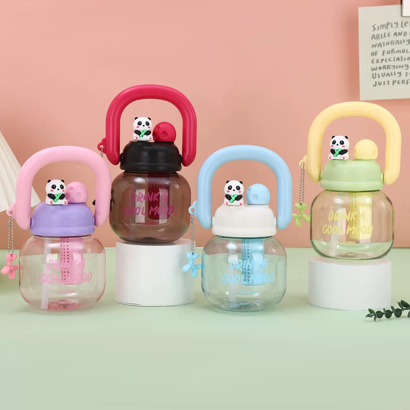 High quality handheld cute capacious plastic glass for students with glass