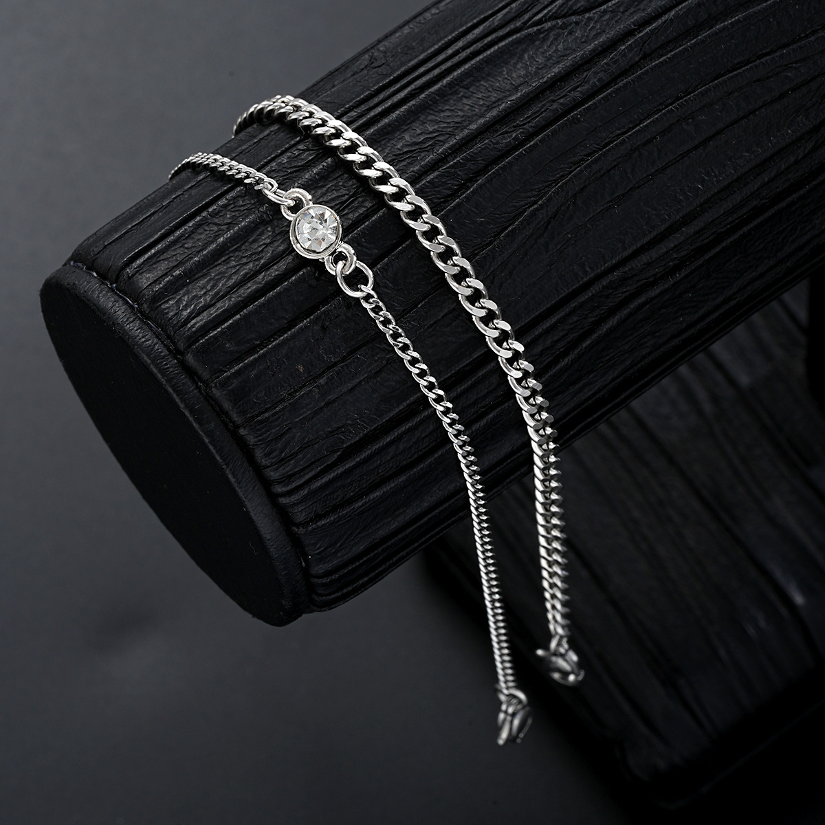 New Niche Simple Round Diamond Chain Bracelet Hip-hop Personality Couple Girlfriend Bracelet suit 2-piece Set_voghion.com