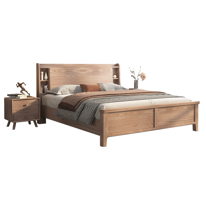 Cama de madera maciza 1,8 m doble dormitorio principal cama nórdico moderno simple 1,5 cama individual cera blanca cama de almacenamiento en el hogar